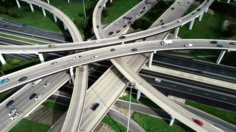Aerial View of Complex Highway Interchange and Traffic Flow Stock Footage 311652915