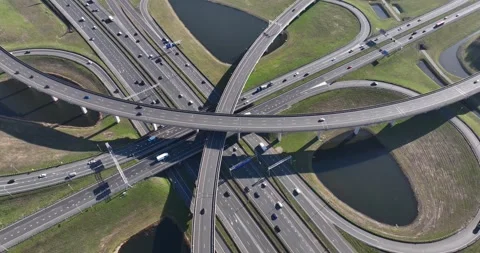 Aerial view of complex highway interchange traffic Stock Footage 326962542
