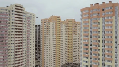 Aerial view. A complex of new high-rise apartment buildings in the city. Camera Video stock 79772704