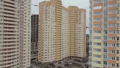 Aerial view. A complex of new high-rise apartment buildings in the city. The Video stock 79786184
