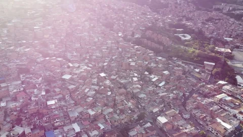 Aerial view of Comuna 13 slums, Medellín, Colombia Stock Footage 264197573