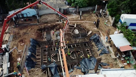 Aerial view concrete foundation construction Vidéo 333719506