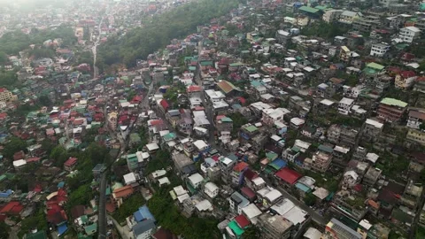 Aerial View Of Congested Residential Area Of Quirino Hill On The Mountainous Video stock 333347742
