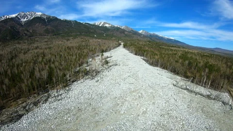 Aerial view. The consequences of the mudslide that came down from the mountains Stock Footage 92335123