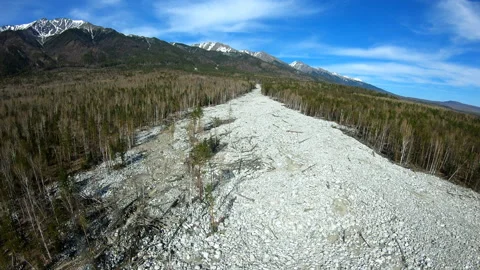 Aerial view. The consequences of the mudslide that came down from the mountains Stock Footage 92337197