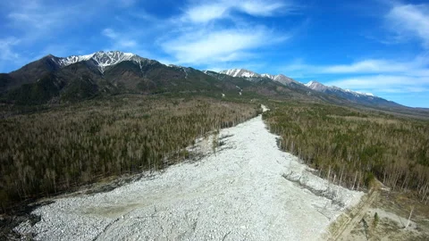 Aerial view. The consequences of the mudslide that came down from the mountains Stock Footage 92337740