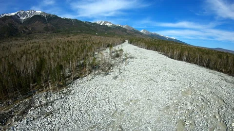 Aerial view. The consequences of the mudslide that came down from the mountains Stock Footage 92338293