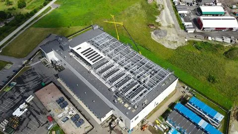 Aerial view constructing large AI data center infrastructure Stock Photos
