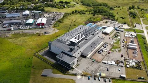 Aerial view constructing large data center infrastructure Stock Photos