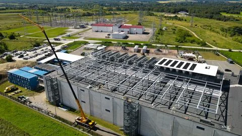 Aerial view constructing large data center infrastructure Stock Photos