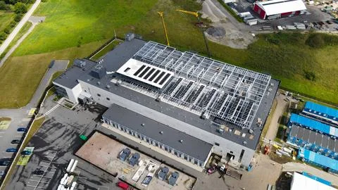 Aerial view constructing large data center infrastructure Stock Photos