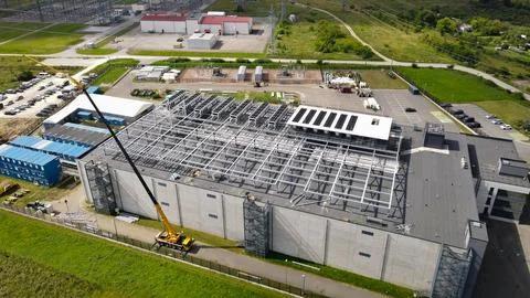 Aerial view constructing large data center infrastructure Stock Photos