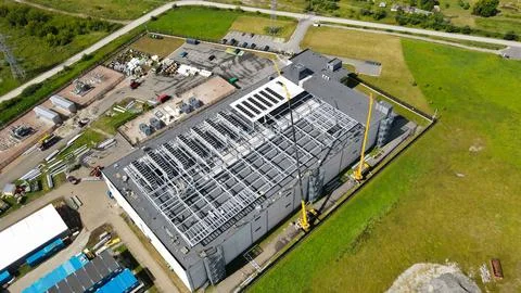 Aerial view constructing large data center infrastructure Stock-Fotos
