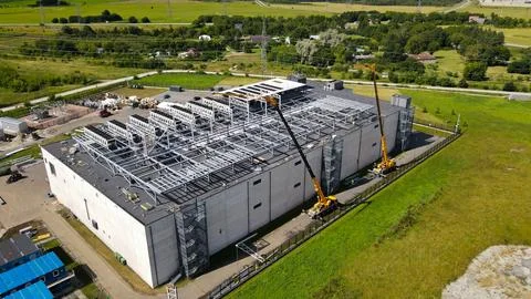 Aerial view constructing large data center infrastructure Stockfoto's