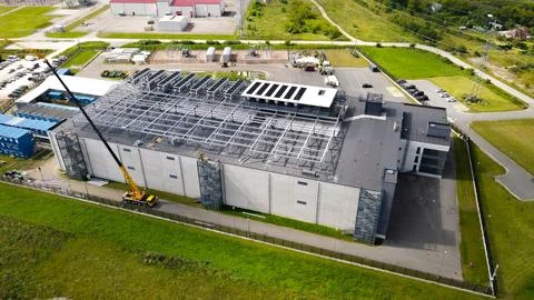 Aerial view constructing new data center with cooling systems Stock Photos