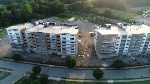 Aerial View of Construction on a Building Complex Vídeo Stock 92988371