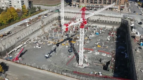 Aerial view of construction. Building a condo or skyscraper. Stock Footage 224237713