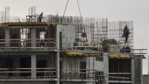 Aerial view of construction at cloudy day. 스톡 동영상 98530995