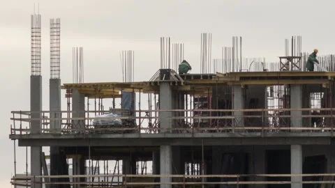 Aerial view of construction at cloudy day. Vídeo Stock 98531002