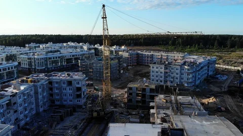 Aerial view on Construction Crane at building site Stock Footage 92665701