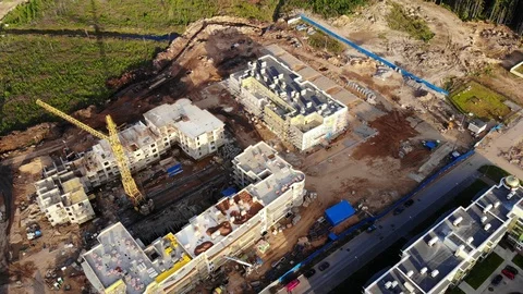 Aerial view on Construction Crane Stock Footage 92445132