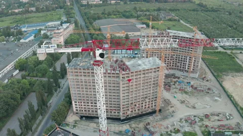 Aerial view of construction crane site on building apartment. City apartment Stock Footage 158141309