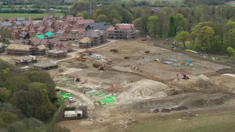 Aerial view of a construction development site in the UK Stock Footage 159597178