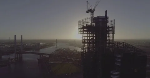 Aerial view of construction in Docklands. Melbourne Australia. Stock Footage 78466304