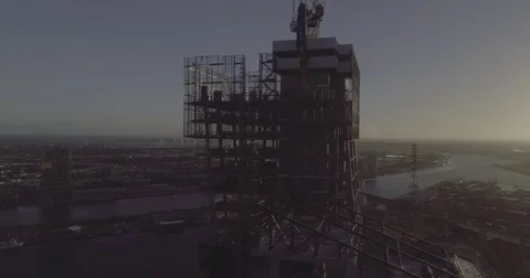 Aerial view of construction in Docklands. Melbourne Australia. Stock Footage 78466342