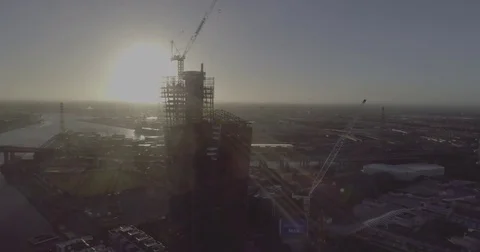 Aerial view of construction in Docklands. Melbourne Australia. Stock Footage 78466371