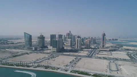 Aerial view of the construction of Doha cityscape, Qatar Stock Footage 149001353