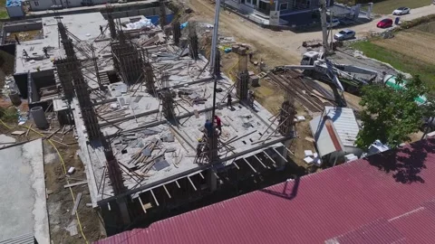 Aerial View: A construction-filled district in Mahmutlar brings modern growth Stock Footage 296086134