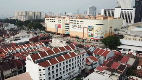 Aerial view construction in front of Prangin Mall. Видео 119334153