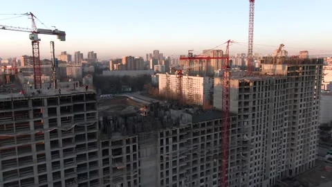Aerial view construction of a high-rise business center in the big city Stock Footage