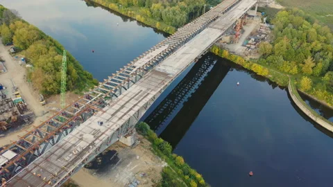 Aerial view of the construction of the highway , consisting of bridges, overp Stock Footage 115989254