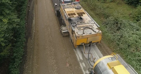 Aerial view: Construction of Highways. Cold Recycling Machines.The Preparation Видео 103269090