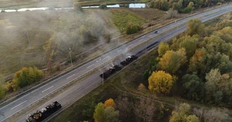 Aerial view: Construction of Highways. Hot Recycling Machines running on the Stockbeeldmateriaal 103306903
