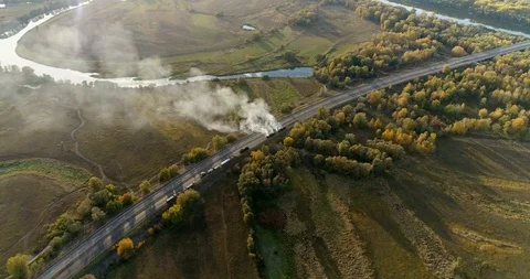 Aerial view: Construction of Highways. Hot Recycling Machines running on the Stockbeeldmateriaal 103307713