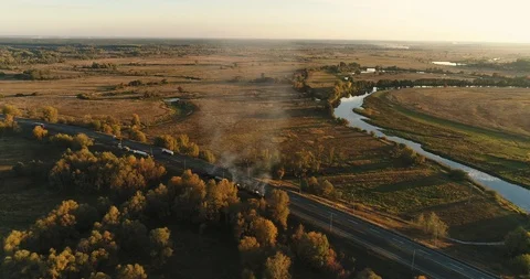 Aerial view: Construction of Highways. Hot Recycling Machines running on the Stockbeeldmateriaal 103308622