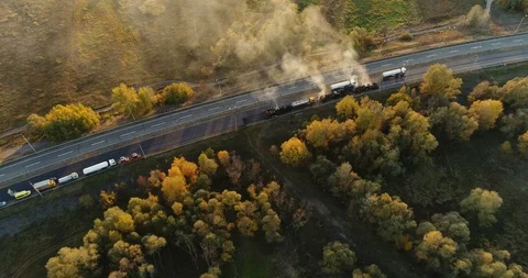 Aerial view: Construction of Highways. Hot Recycling Machines running on the Stockbeeldmateriaal 103308707