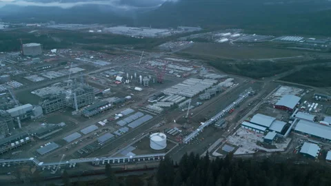 An aerial view of a Construction on an industrial complex in Kitimat BC Stock Footage 221159371