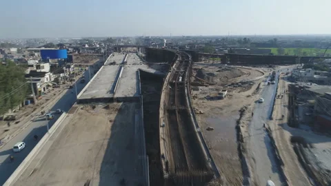 Aerial view of the construction of infrastructure in the vicinity of Damascus Stock Footage 110851546