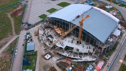 Aerial view of construction a large construction site Stock Footage 129801903
