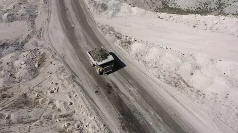 Aerial view of construction machinery working in coal mine Stock Footage 294099178