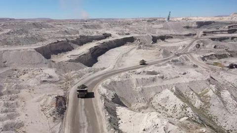 Aerial view of construction machinery working in coal mine Stock Footage 294099338