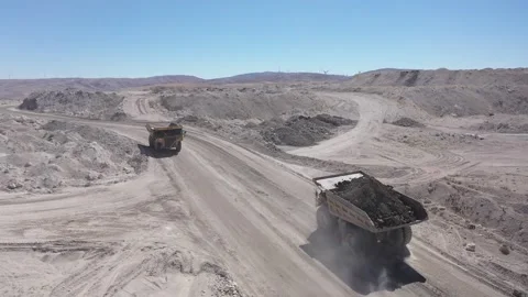 Aerial view of construction machinery working in coal mine Stock Footage 294099494