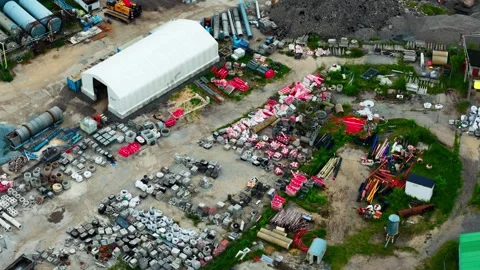 Aerial View Of Construction Material Storage Yard In Saulkalne Latvia Stock Footage 340984999
