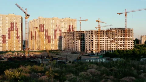 Aerial view. Construction of a modern district with residential apartments Stock Footage 133588894