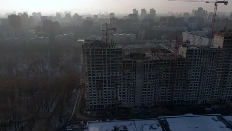 Aerial view construction of a modern office building. Stock Footage 144300481
