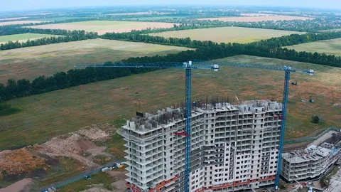 Aerial view of the construction of a multi-storey building Stock Footage 130120066